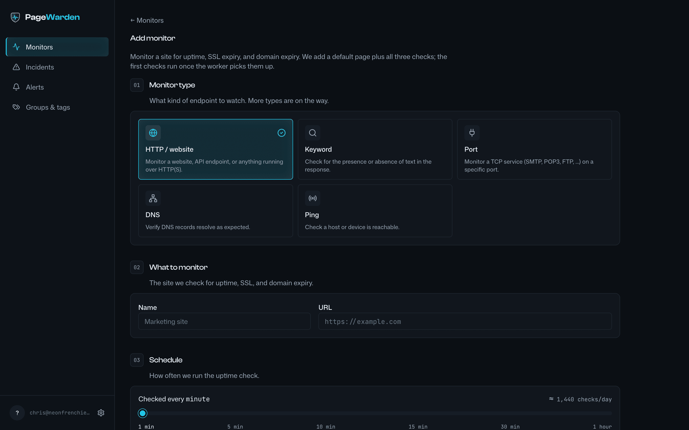 Adding a website monitor