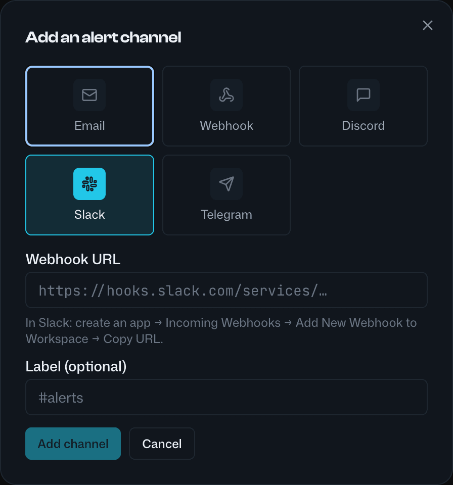 Adding a Slack channel