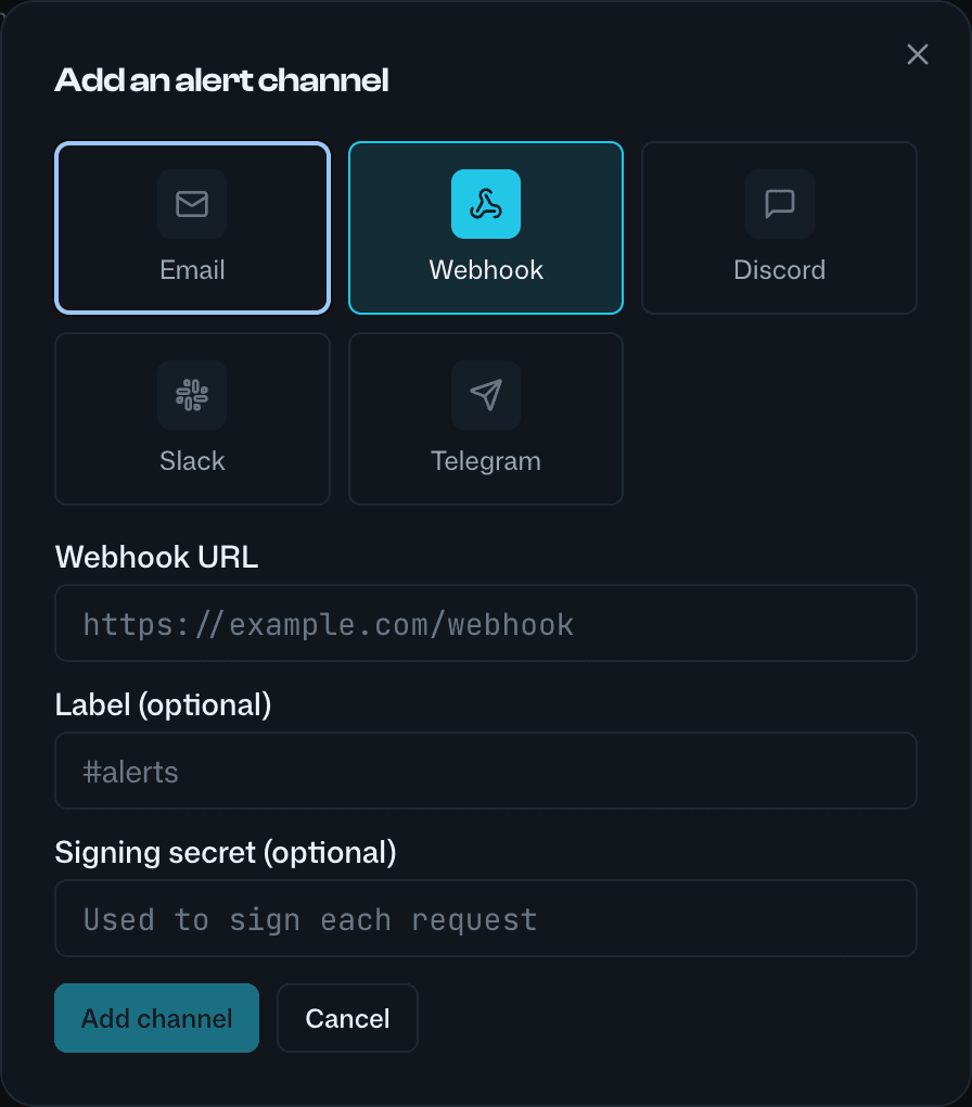Adding a webhook channel