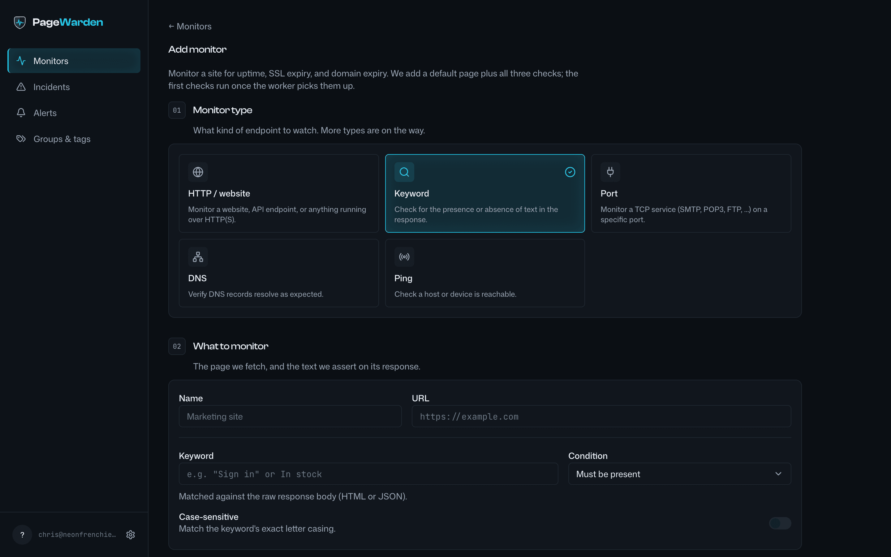 Creating a keyword monitor