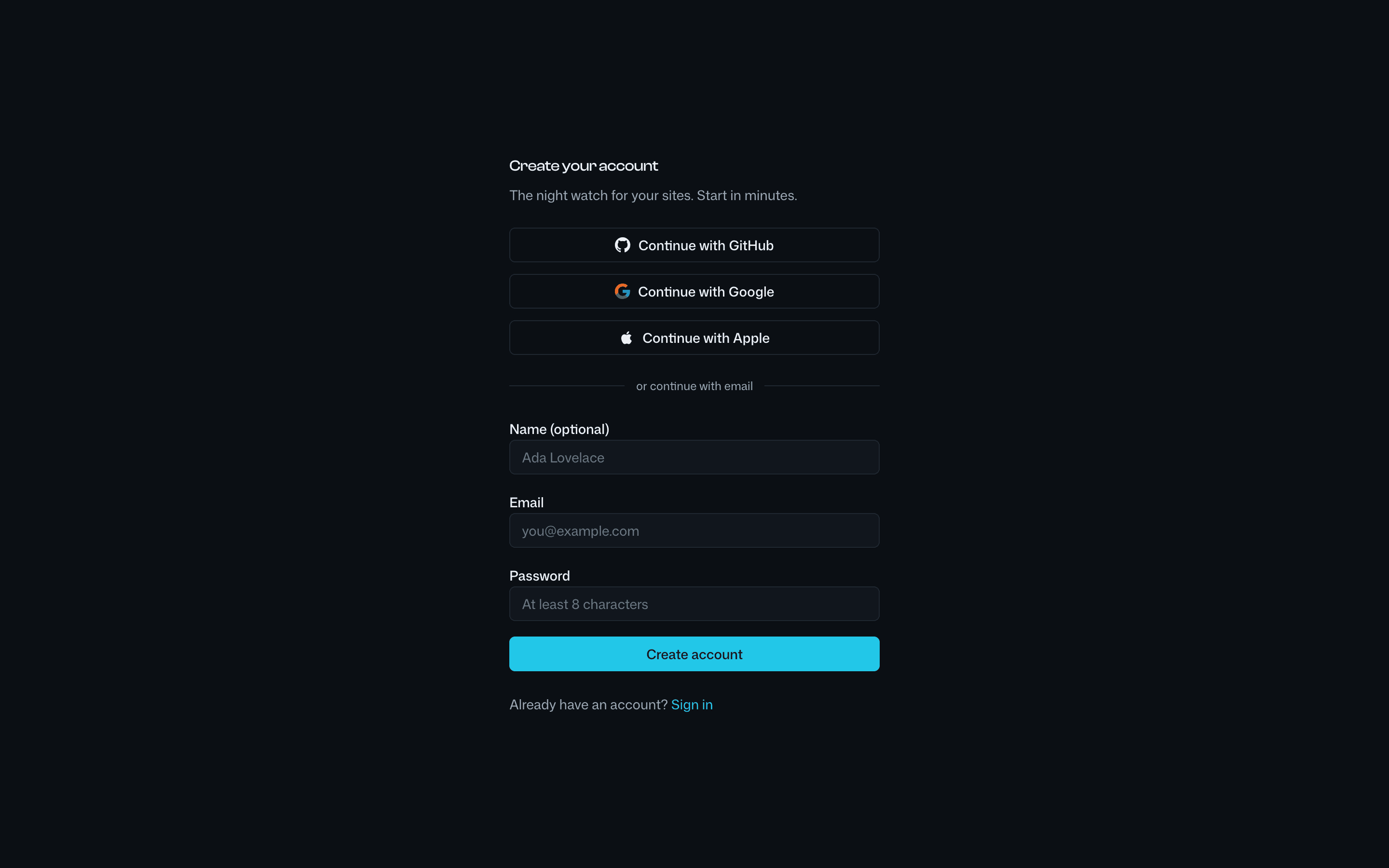 The PageWarden sign-up page