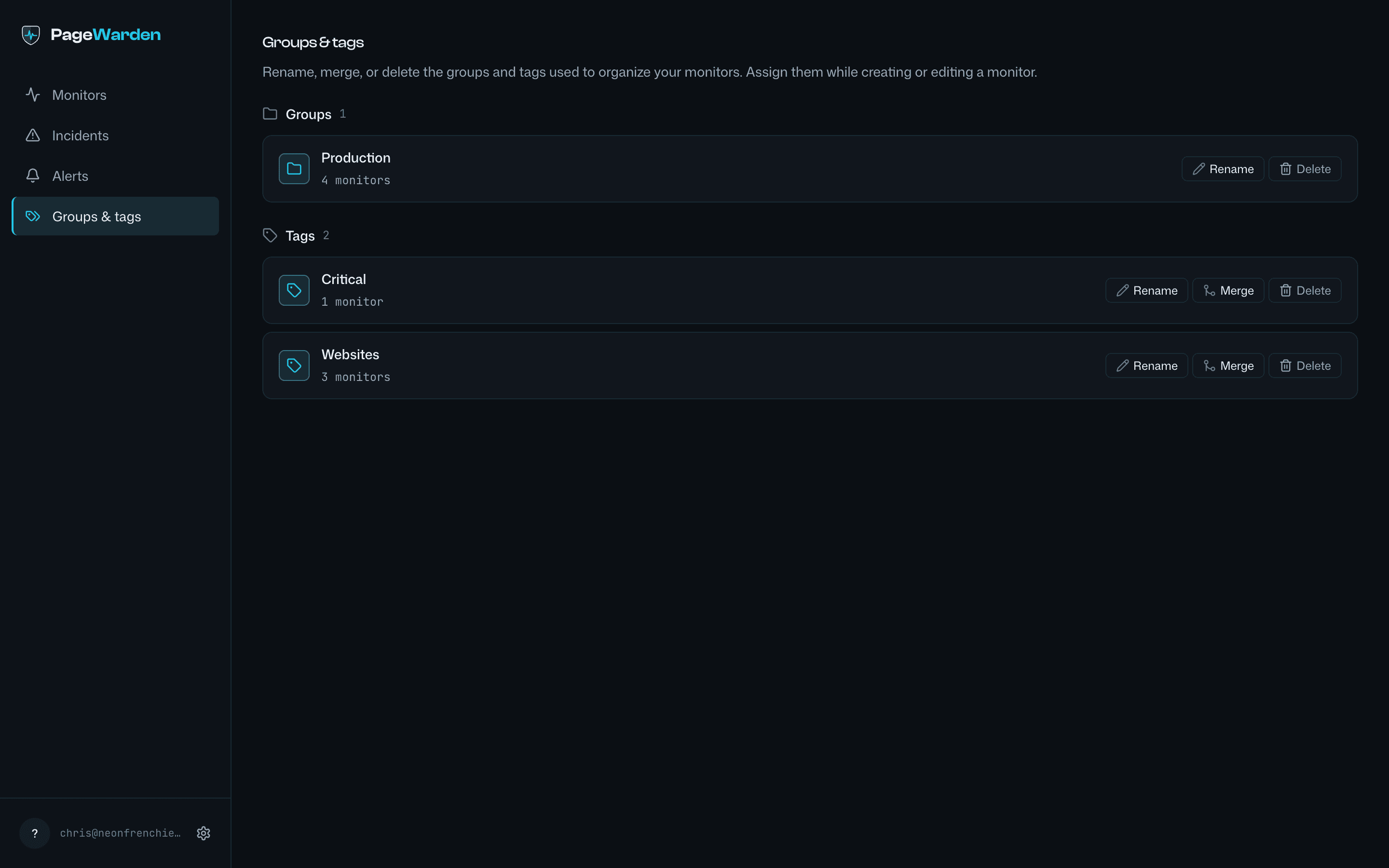 Managing groups and tags