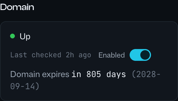 Domain expiry on a monitor detail page