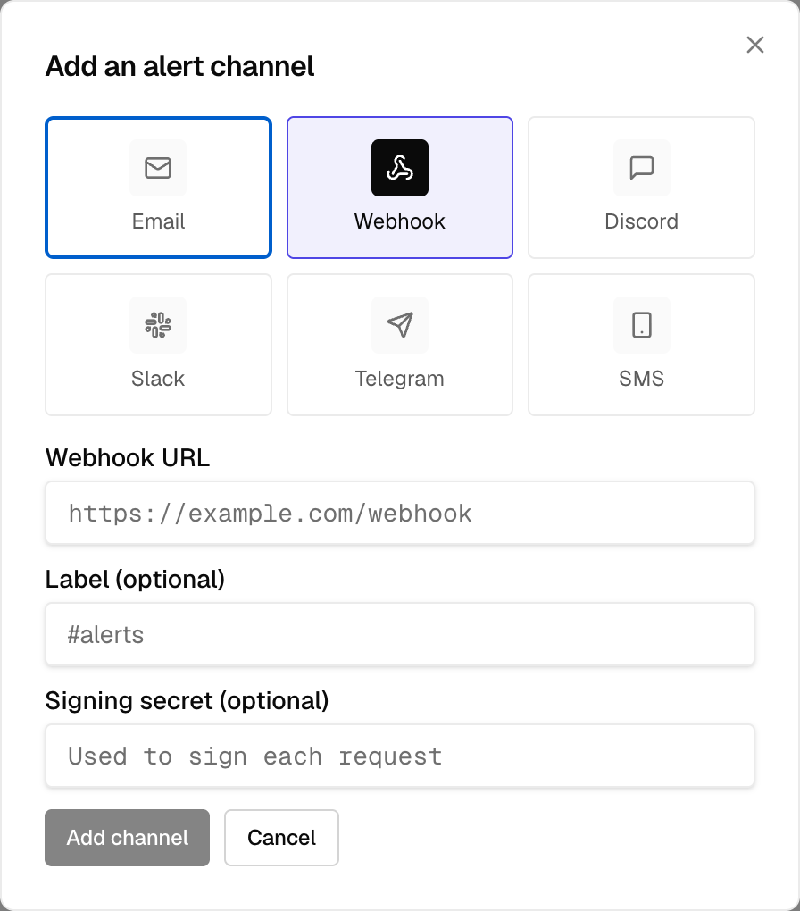 Adding a webhook channel