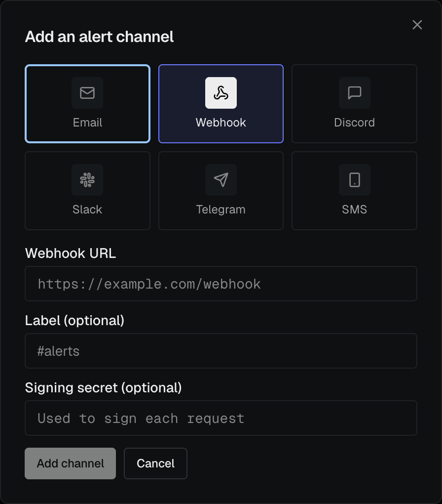Adding a webhook channel