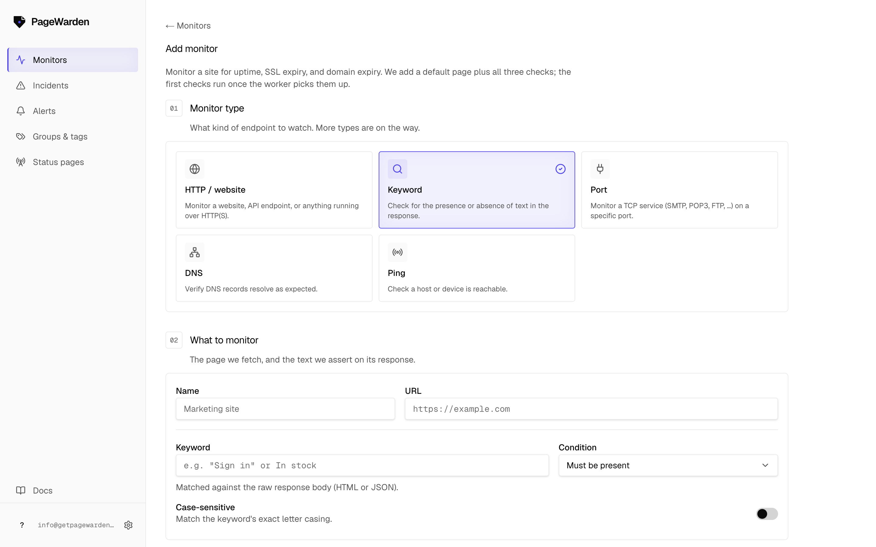 Creating a keyword monitor