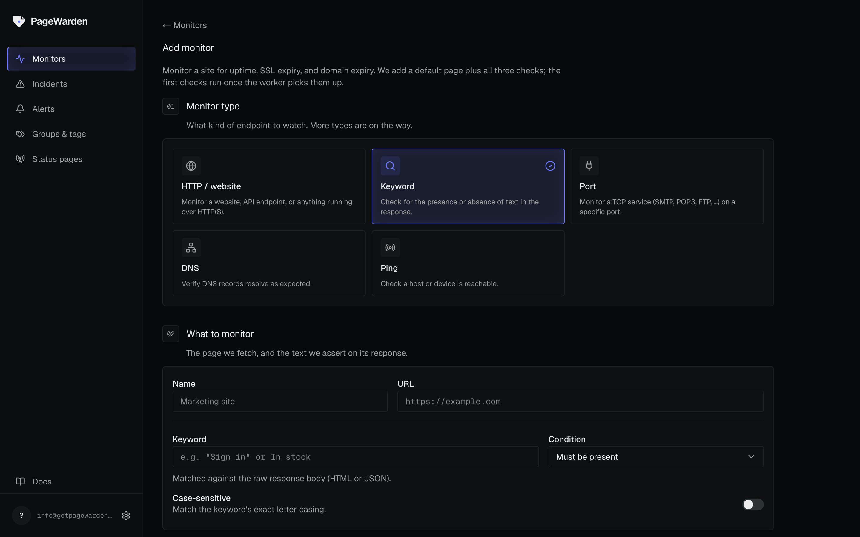 Creating a keyword monitor